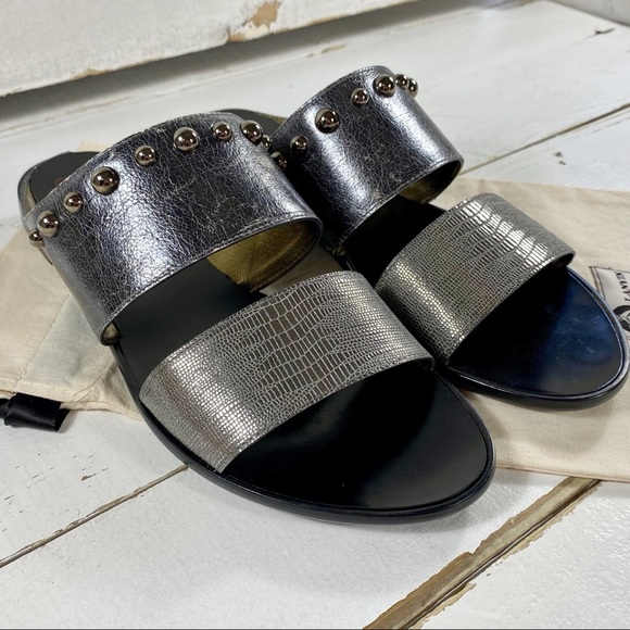 Lanvin Metallic Studded Slide Sandals - Picture 2 of 7